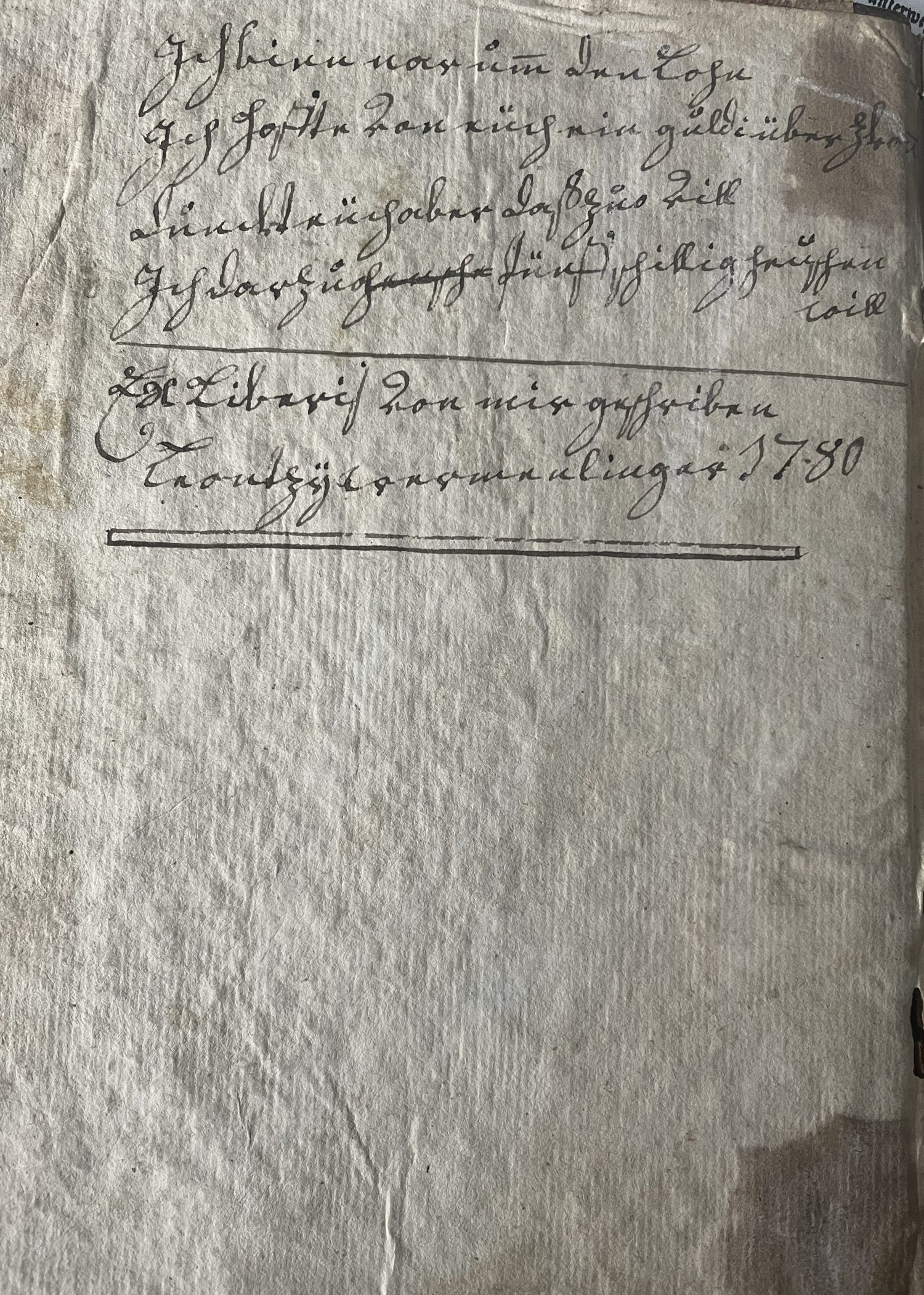 Página de abertura do Wilhelm Tell no manuscrito de 1780, com primeiros versos copiados e assinatura Ex Libris von mir geschriben Leont&zcaron;ÿ Wermenlinger 1780
